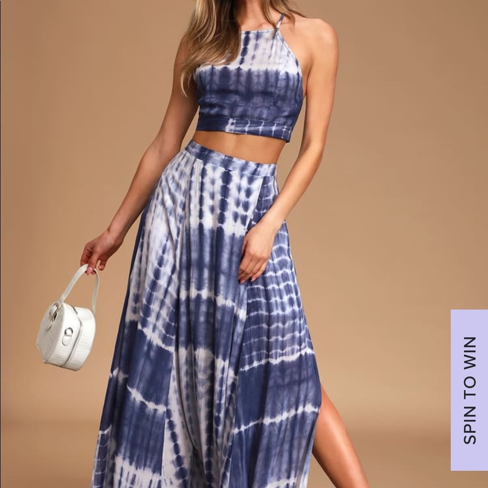 Back to your roots blue tie-dye two piece maxi dress